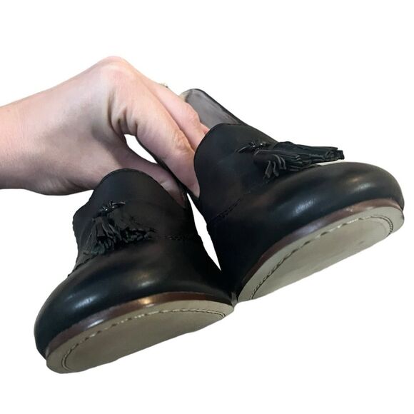 Lands End Stowe High Heel Tassle Shoes Black Leather Pumps Block Heel Womens 9.5 - Picture 4 of 9